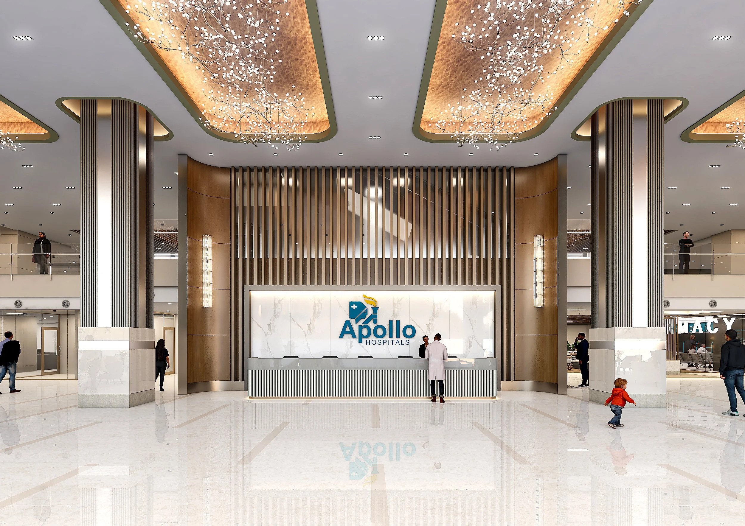 Reception lobby at an Apollo Hospitals facility