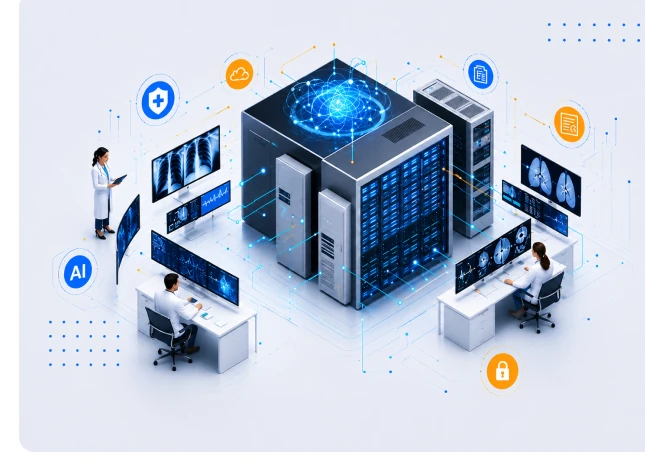 MiniSynapse Mini-PACS isometric workflow visualization
