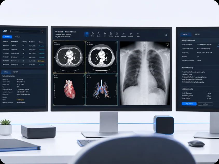 Radiology workstation with multiple diagnostic image series